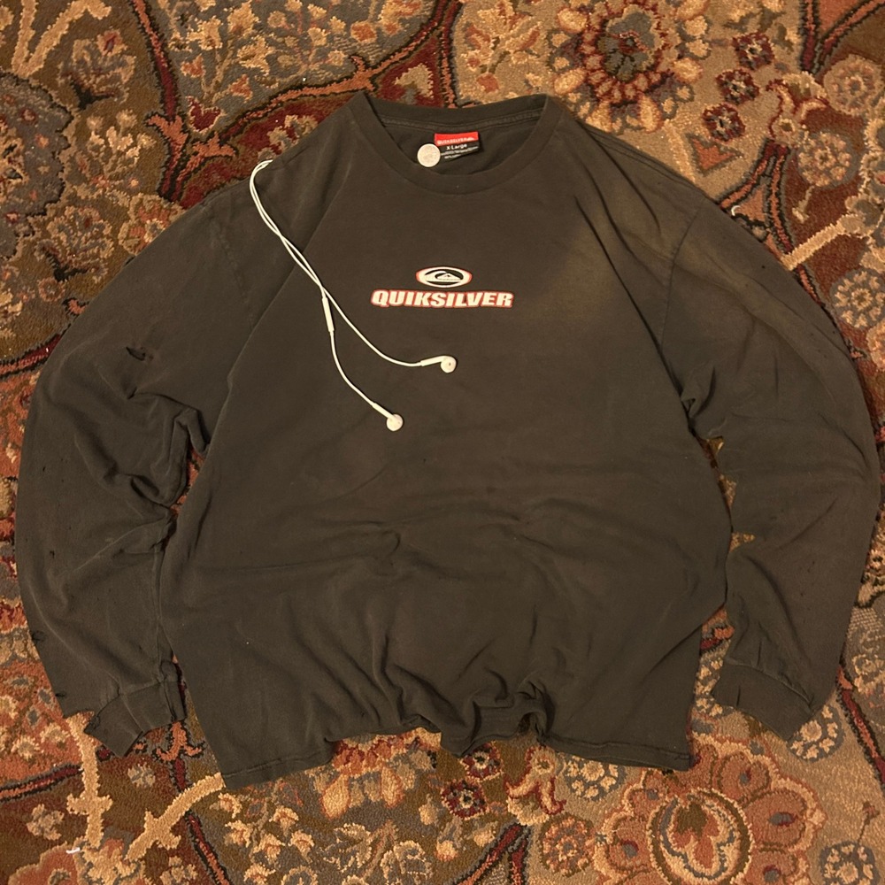 Vintage Quiksilver Long Sleeve T Shirt XL Faded Black Distressed Skater Surf 90s
